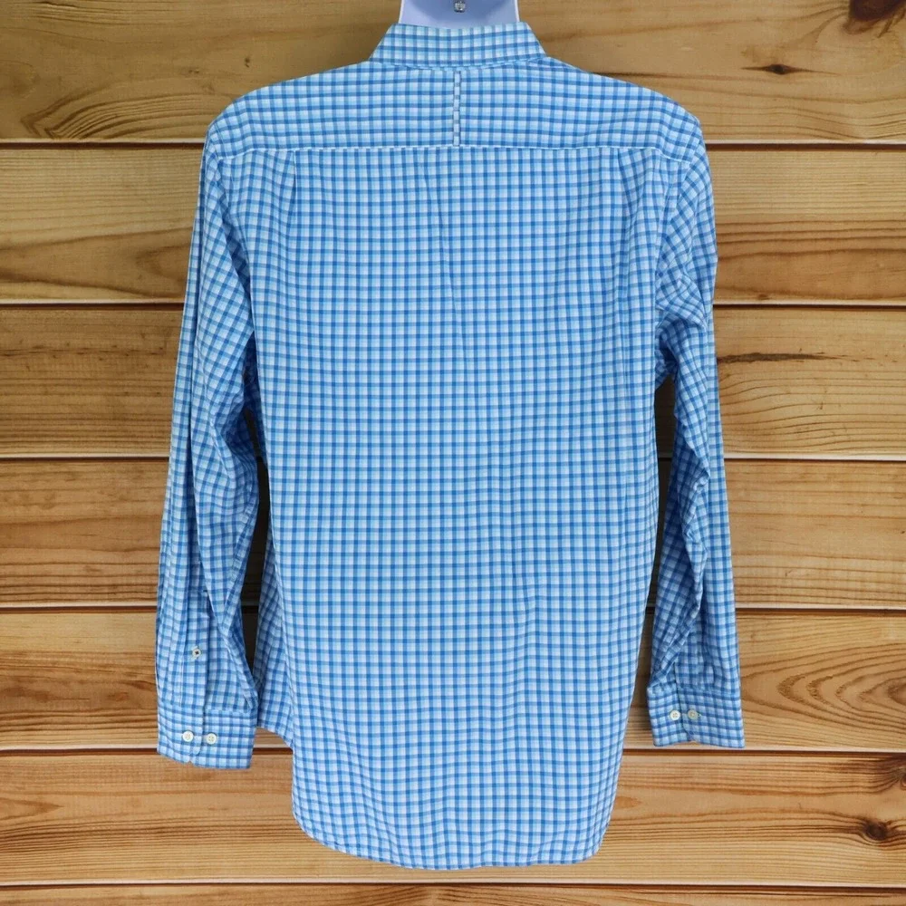 Banana Republic Soft Wash‎ Dress Shirt Mens Size L Light Blue Checks 100% Cotton